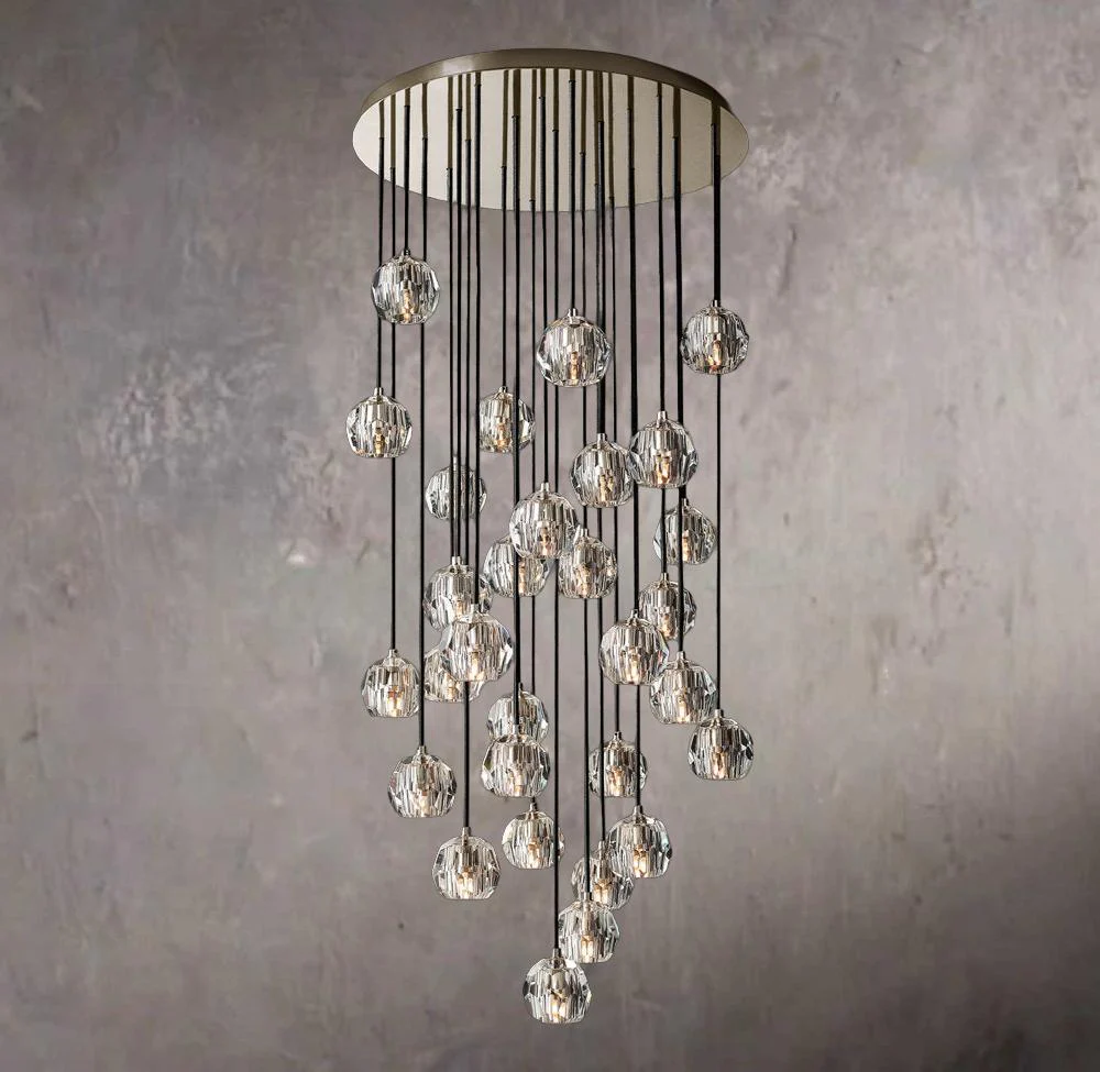 Crystal Sphere Clear Glass Round Cluster Chandelier 30" - Image 2