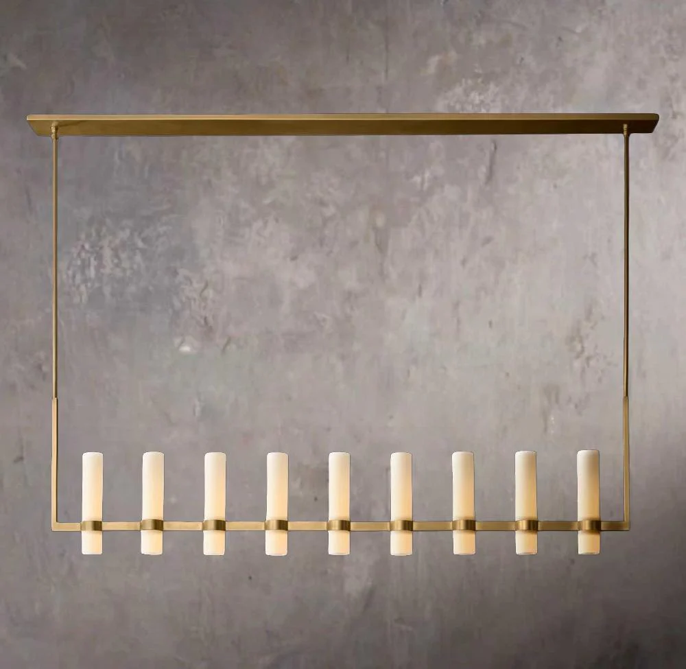 Ravelles Linear Milk Glass Chandelier 71" - Image 1