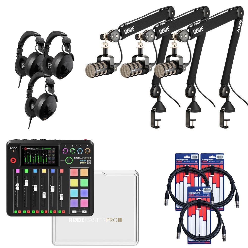 Rode RodeCaster Pro II Pack 3 w/ 3x PodMic, PSA1+, NTH100, Cover & XLR Cables (3m) - Image 1
