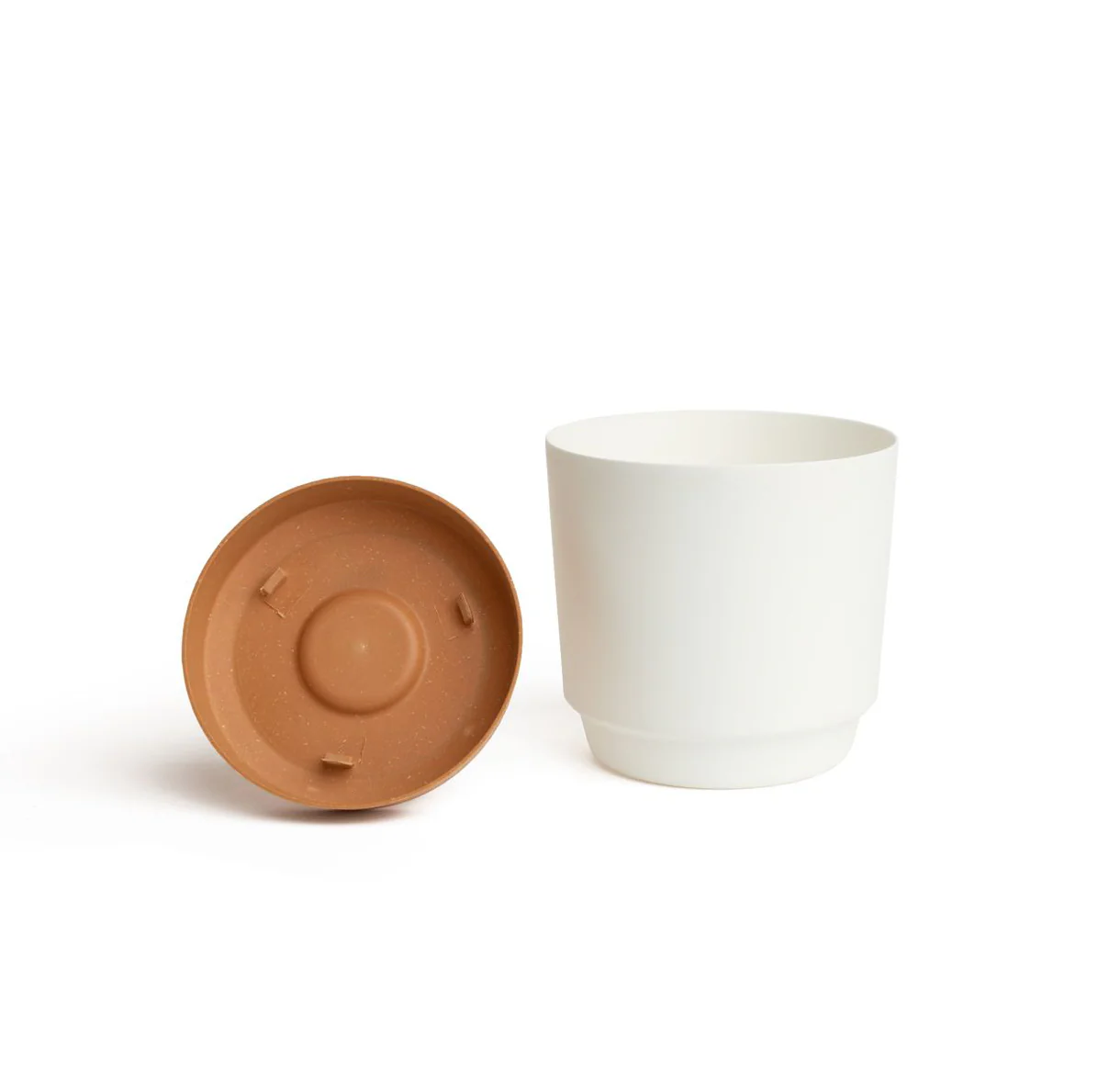 8" Contemporary Flower Pot with Saucer - Designer White - Image 2