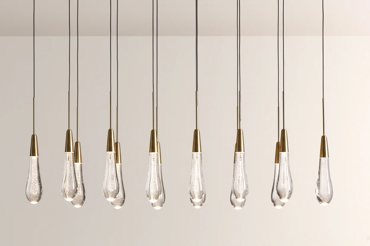 Raindrop Glass Solitaire Linear Chandelier