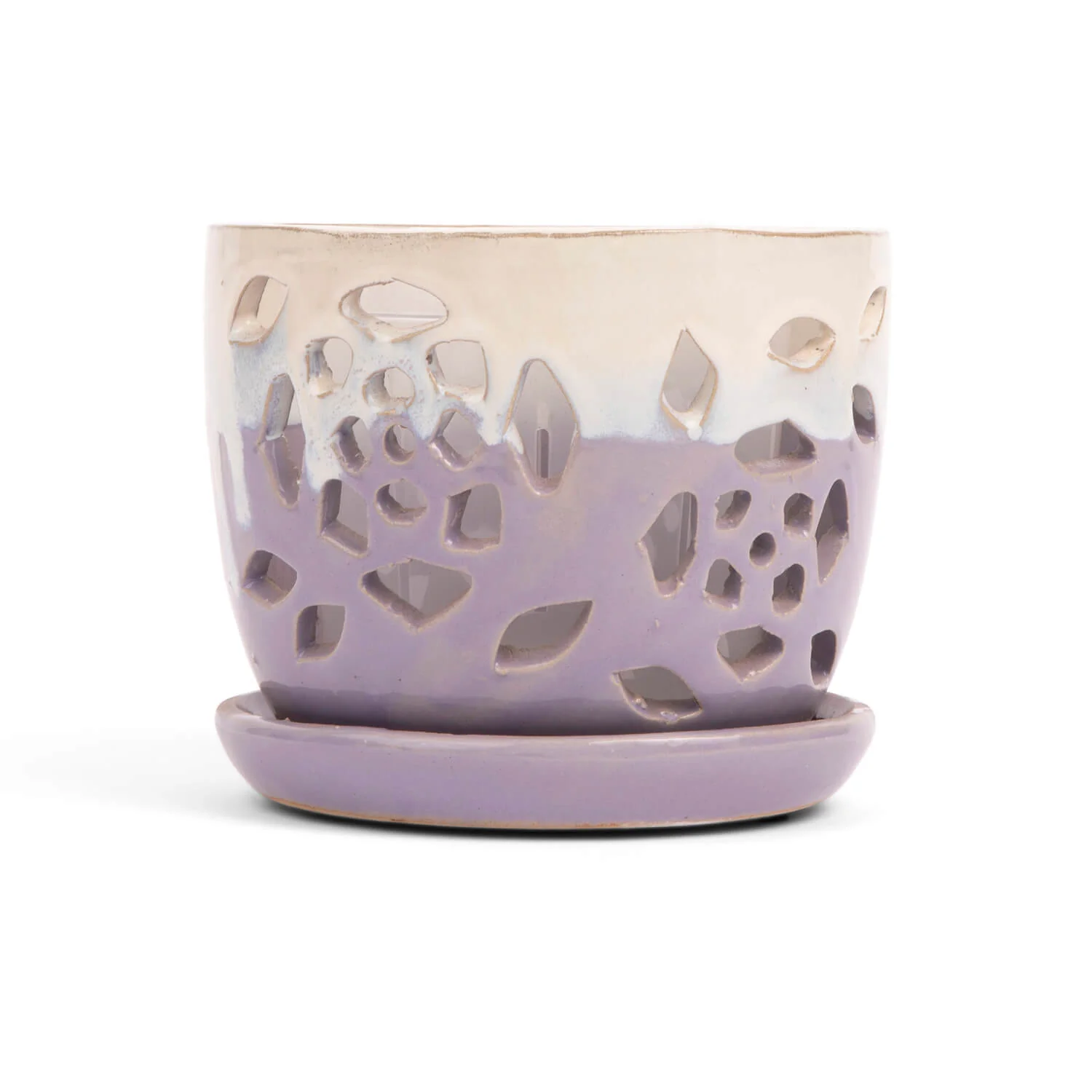 5″ Cream Over Lavender Floral Cutout Orchid Pot