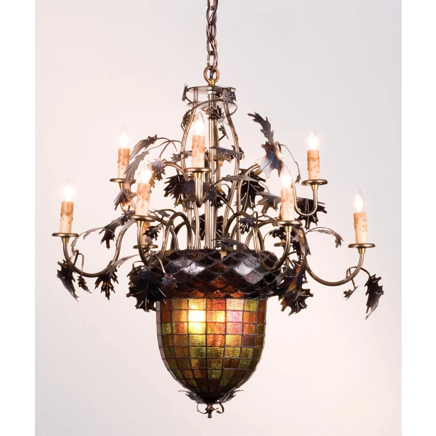 Meyda Tiffany 11 Light Up / Down Lighting Chandelier from the Acorn & Oak Leaves Collection - Image 1