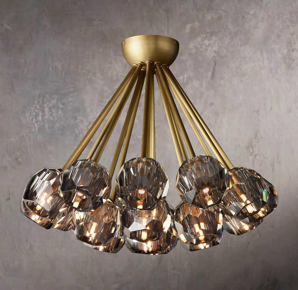 Crystal Orb Smoky Glass Flush Mount 24″
