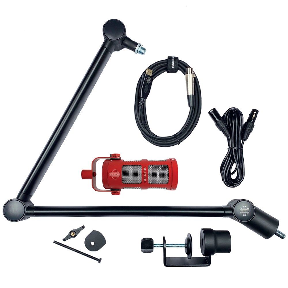Sontronics Voicecasting Pack with Podcast Pro Mic Elevate Desktop Stand & Cables (Red) - Image 1