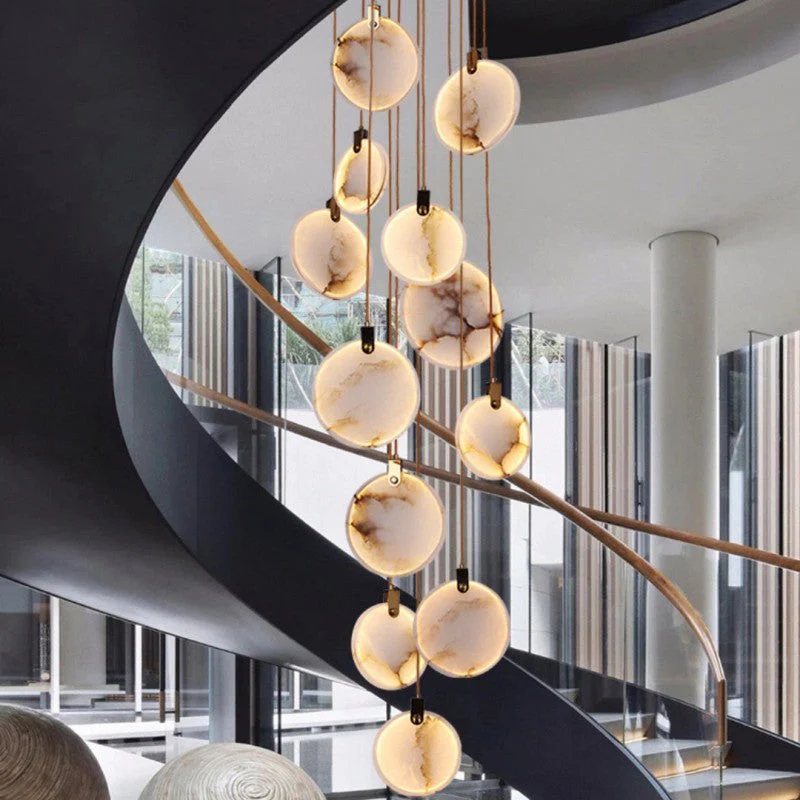 Alabaster Disc Long Staircase Chandelier