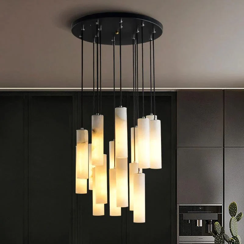 Alabaster Modern Cylindrical Round Chandelier - Image 1