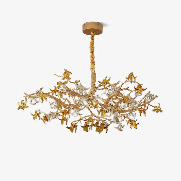 Aosta Orchid Branch & Crystal Bloom Brass Chandelier - Image 1