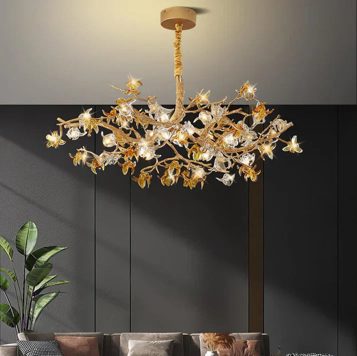 Aosta Orchid Branch & Crystal Bloom Brass Chandelier - Image 3