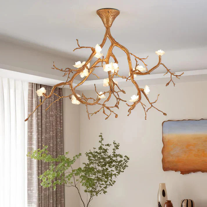 Aurelia Golden Branch & Porcelain Bloom Chandelier - Image 3