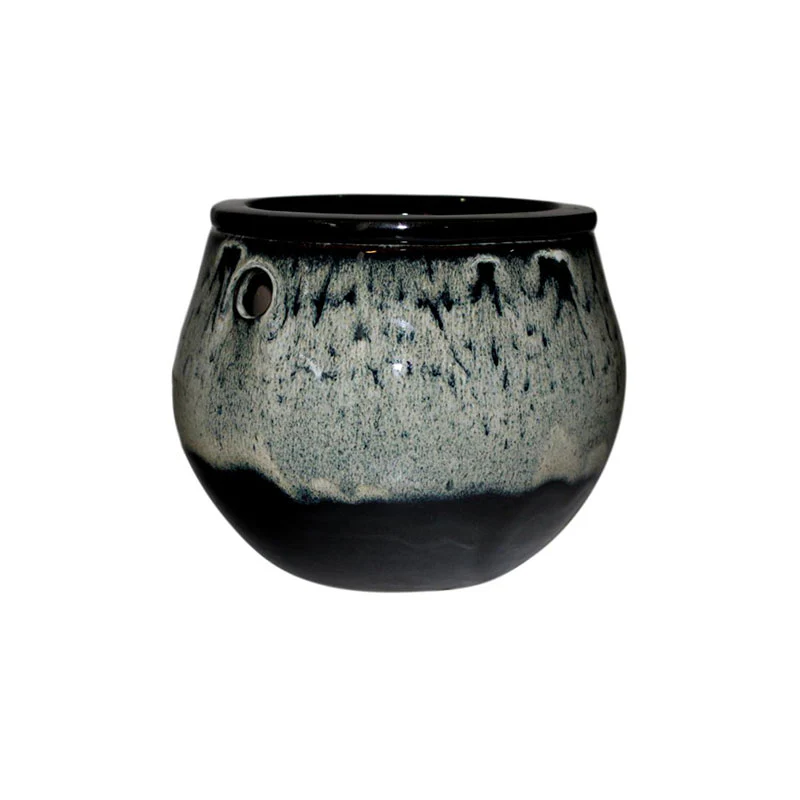 6" White Diamond Over Onyx Teardrop Self Watering Pot - Image 1