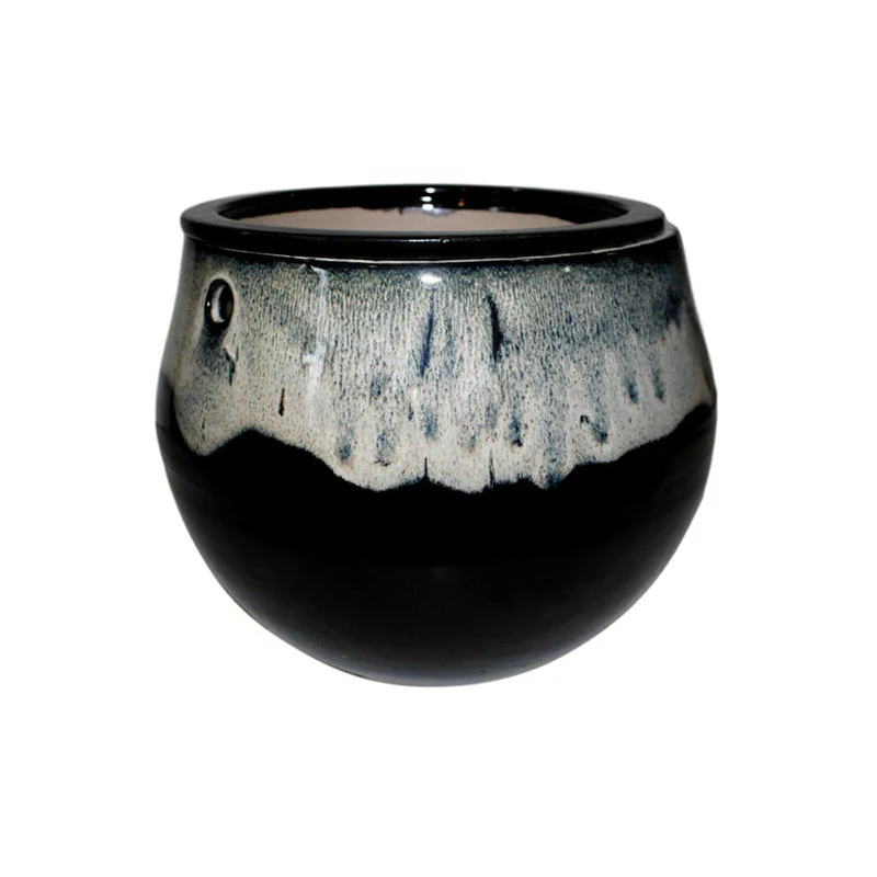8″ White Diamond Over Onyx Teardrop Self Watering Pot