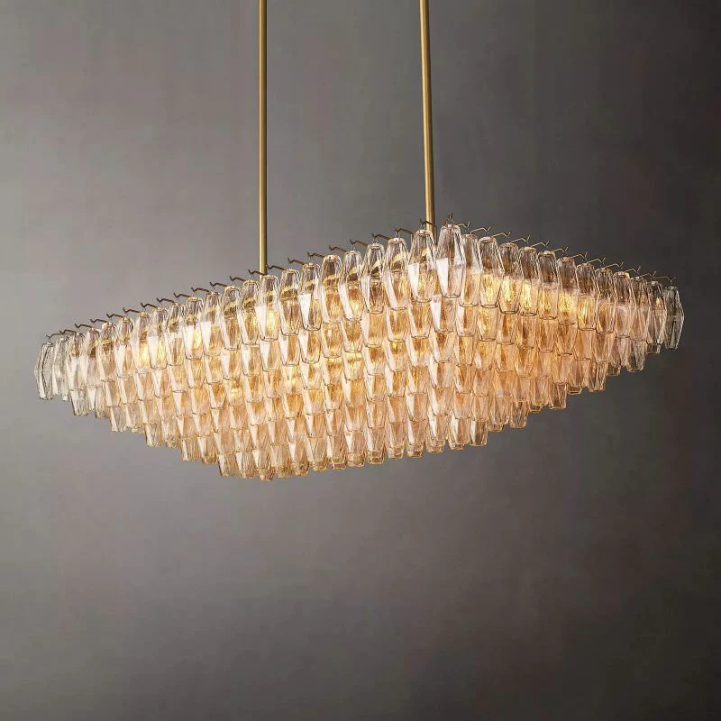 Chara Clear Glass Tiered Rectangular Chandelier 54" - Image 1