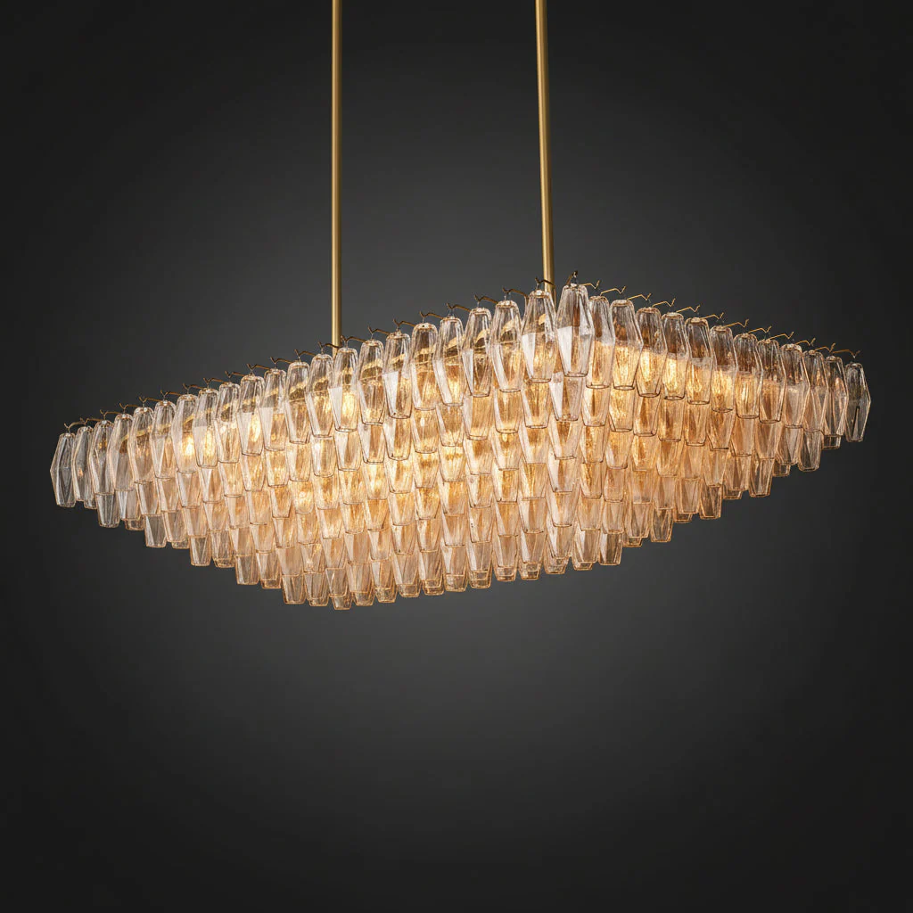 Tarin Clear Glass Tiered Rectangular Chandelier 54" - Image 1