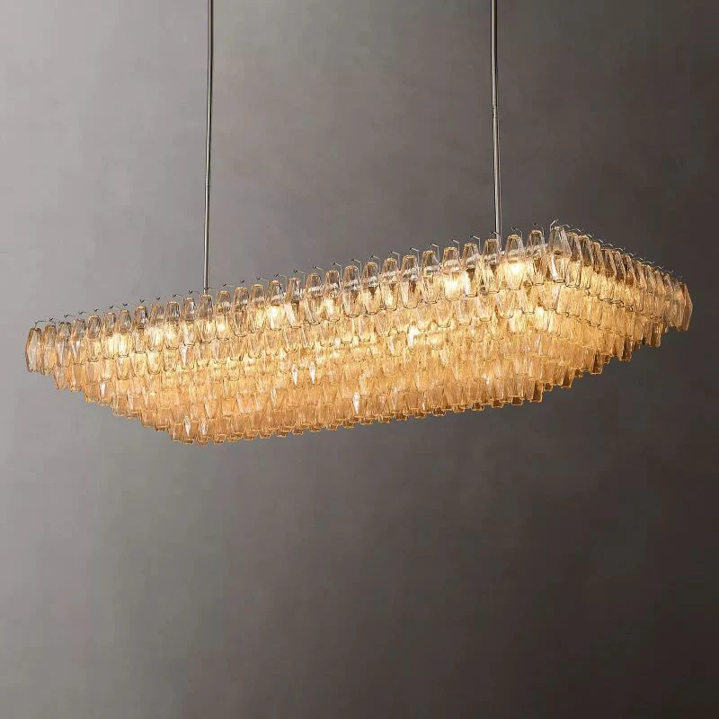 Tarin Clear Glass Tiered Rectangular Chandelier 74" - Image 1