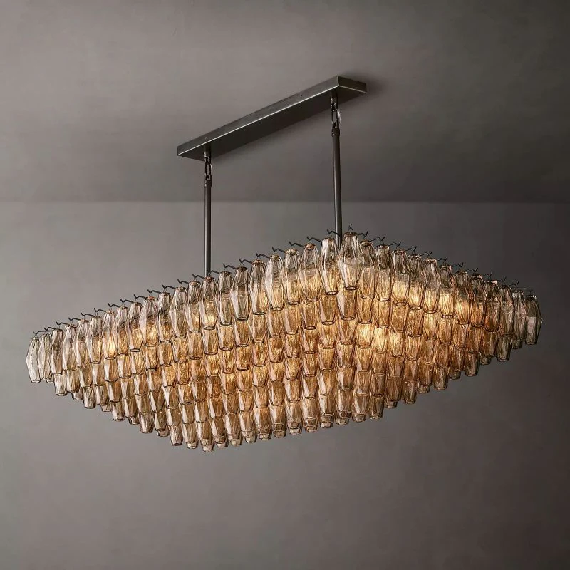Tarin Smoke Glass Tiered Rectangular Chandelier 54" - Image 2