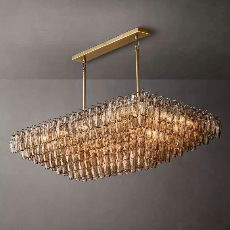 Tarin Smoke Glass Tiered Rectangular Chandelier 54" - Image 1