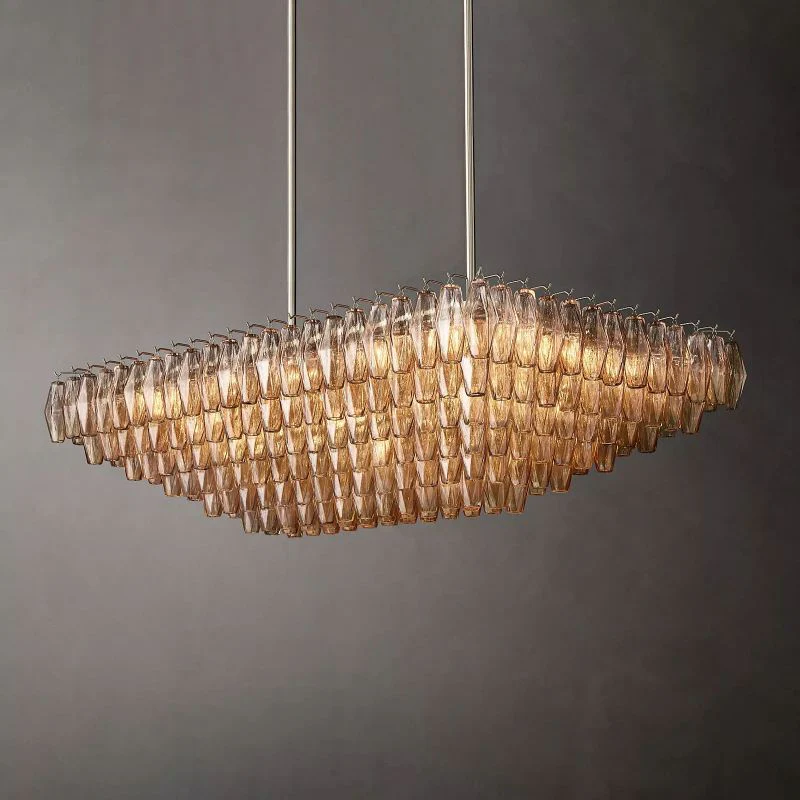 Tarin Smoke Glass Tiered Rectangular Chandelier 54" - Image 3