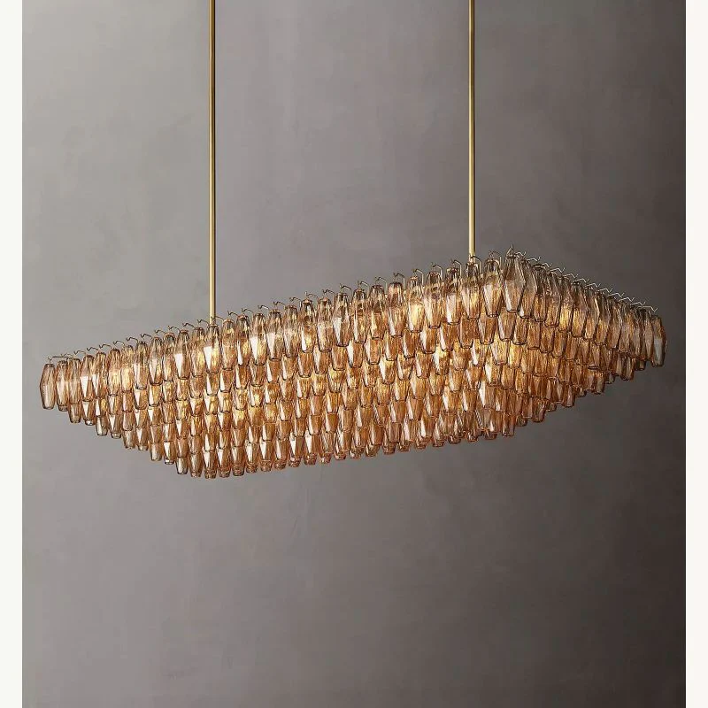 Tarin Smoke Glass Tiered Rectangular Chandelier 74" - Image 1