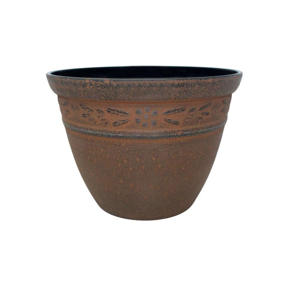 Stone Collection – 12″ Plastic Flower Pot – Antique Bronze