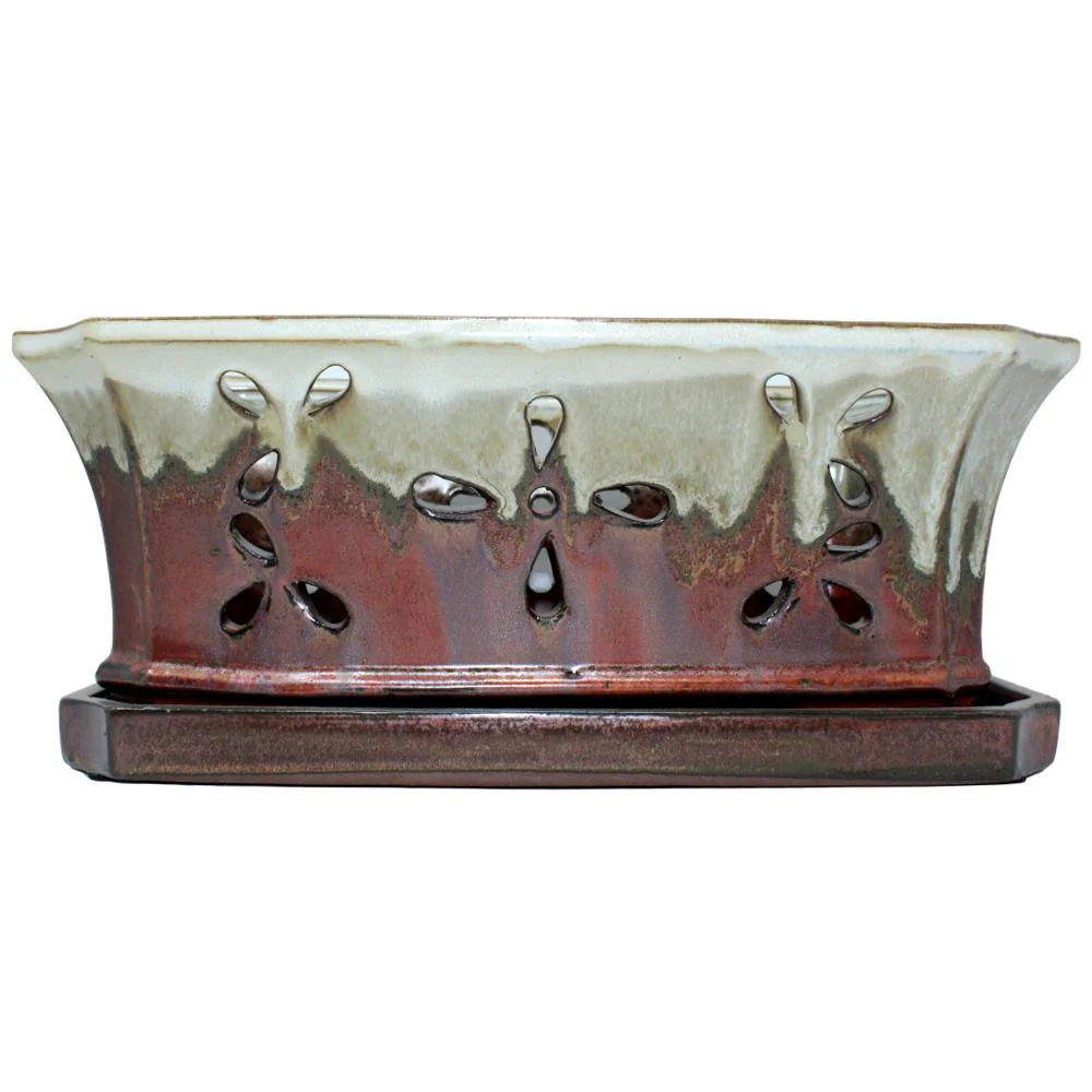 8" x 13" Honey Cream Over Copper Ceramic Window Box - Image 1