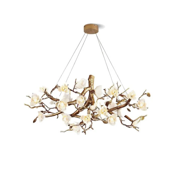 Flower Bloom Branch Brass Chandelier - Image 1