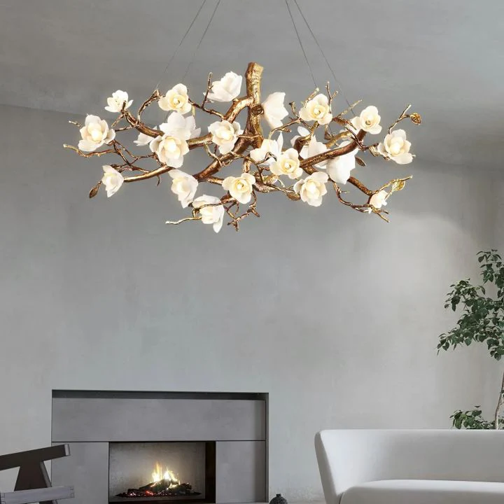 Flower Bloom Branch Brass Chandelier - Image 2