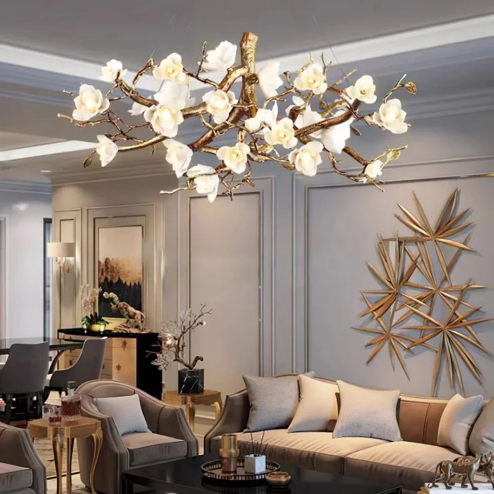 Flower Bloom Branch Brass Chandelier - Image 3