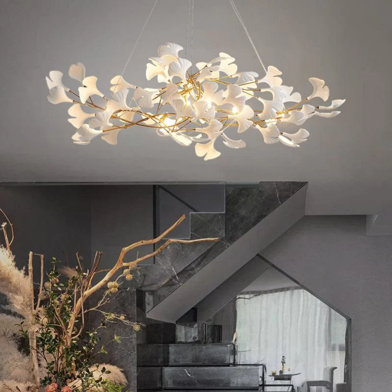 Ceramic Gingko Linear Branch Chandelier - Image 3