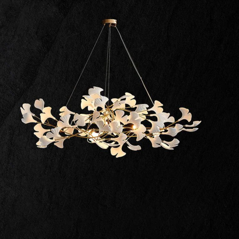 Ceramic Gingko Linear Branch Chandelier - Image 1