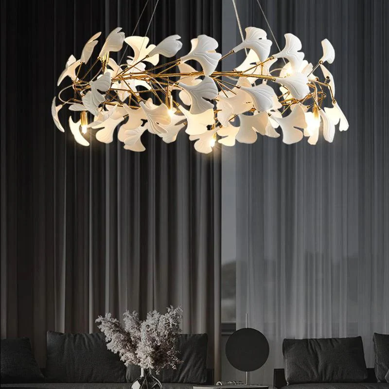 Ceramic Gingko Round Branch Chandelier - Image 1