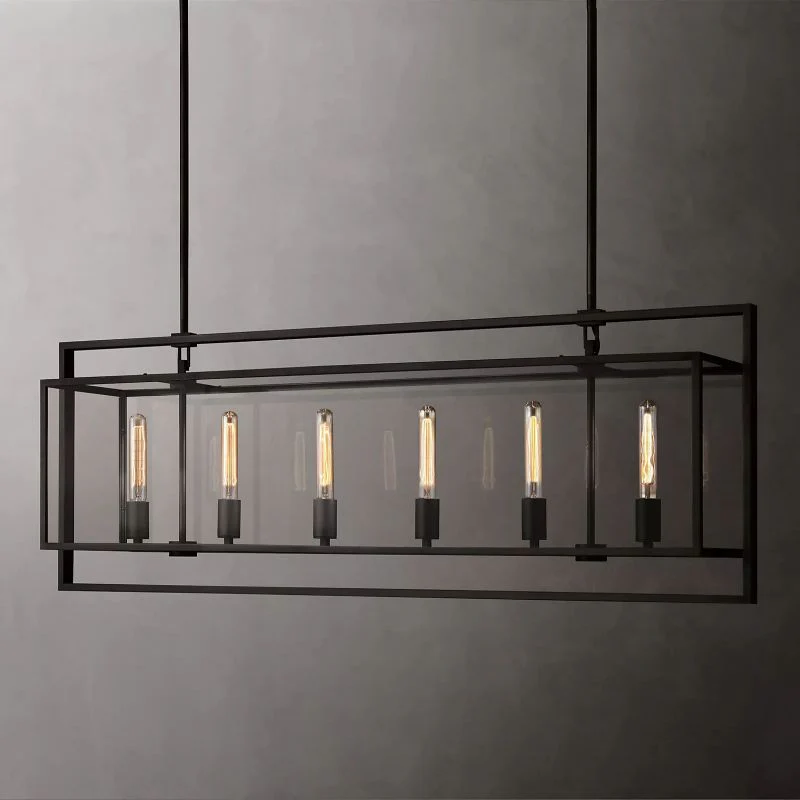 Beckor Glass Lantern Rectangular Chandelier 54" - Image 2