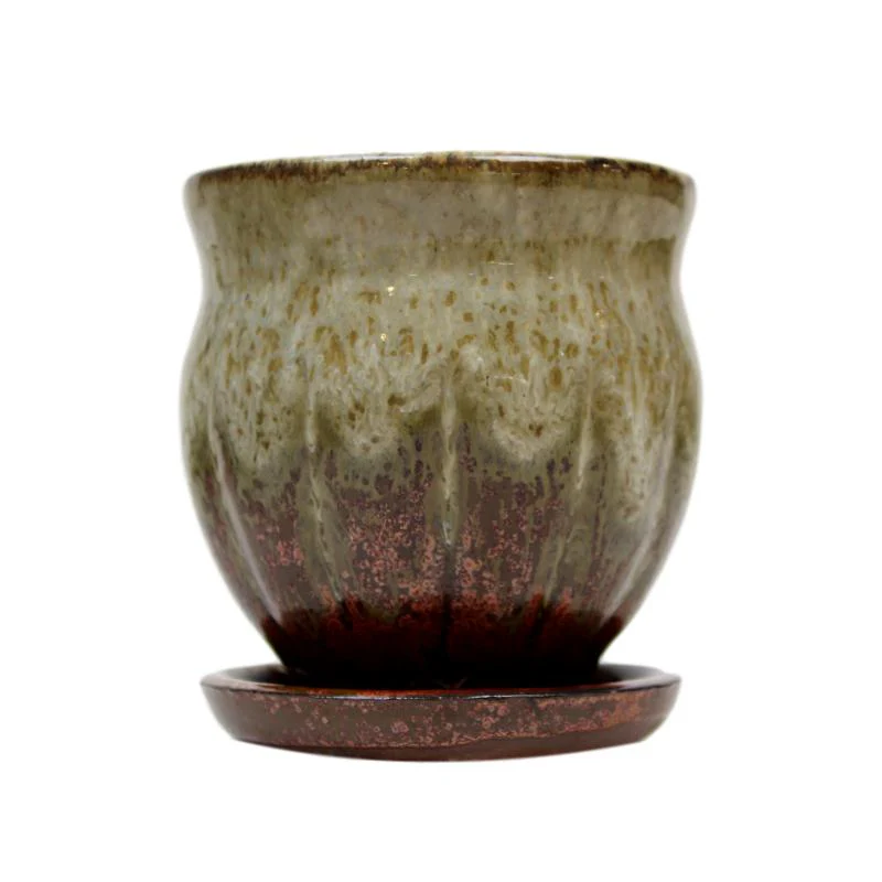 3" Honey Cream Over Copper Ceramic Succulent Pot - Amphora Vase - Image 1