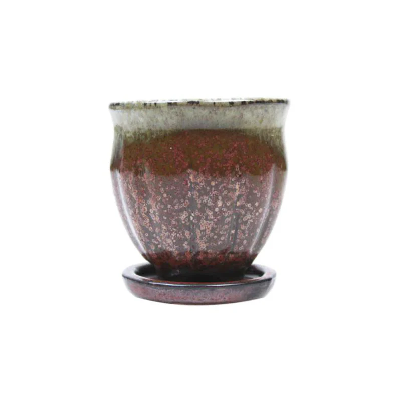 2" Honey Cream Over Copper Ceramic Succulent Pot - Amphora Vase - Image 1
