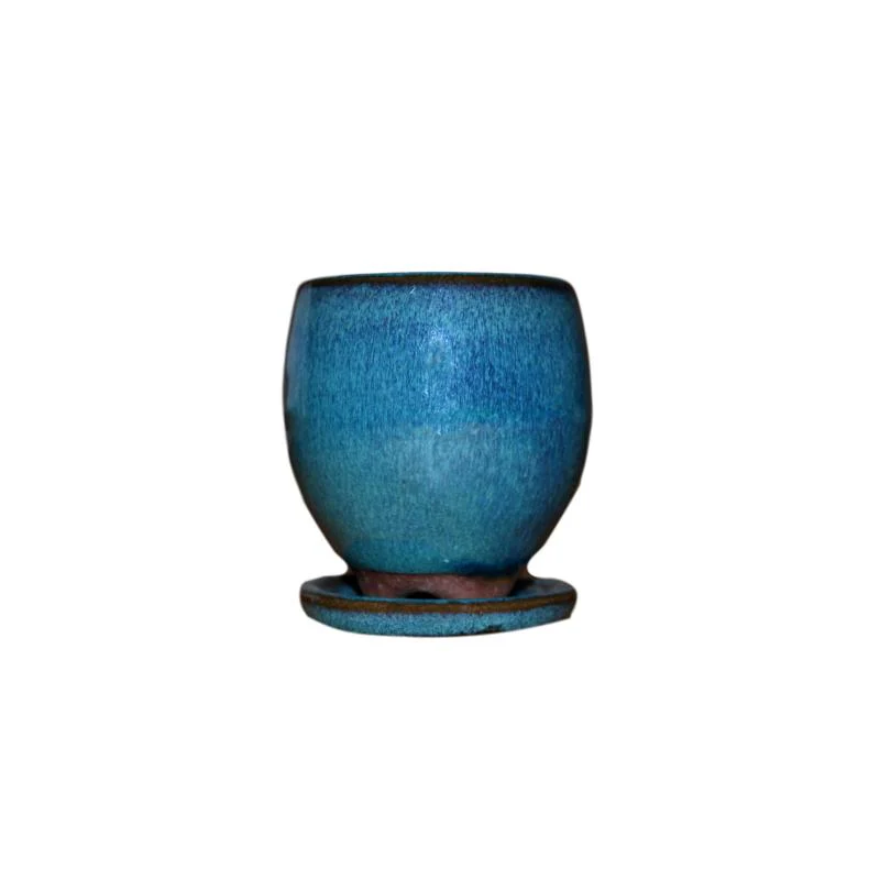 2" Teal Jade Ceramic Succulent Pot - Elliptical Elegance - Image 1