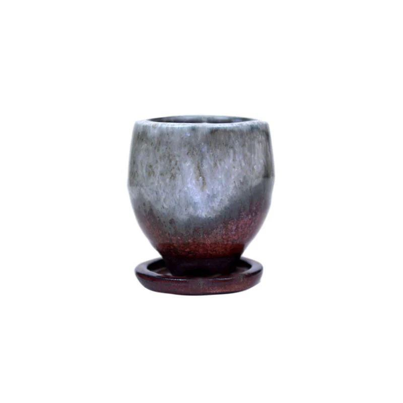 2" Honey Cream Over Copper Ceramic Succulent Pot - Elliptical Elegance - Image 1