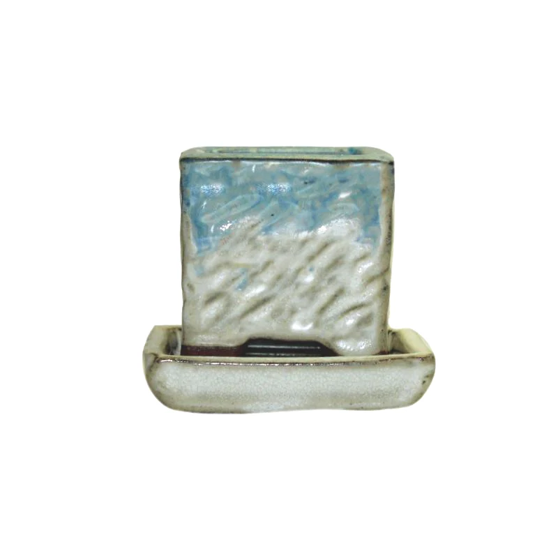 2" Ocean Mist Over White Diamond Ceramic Succulent Pot - Rugged Square - Image 1