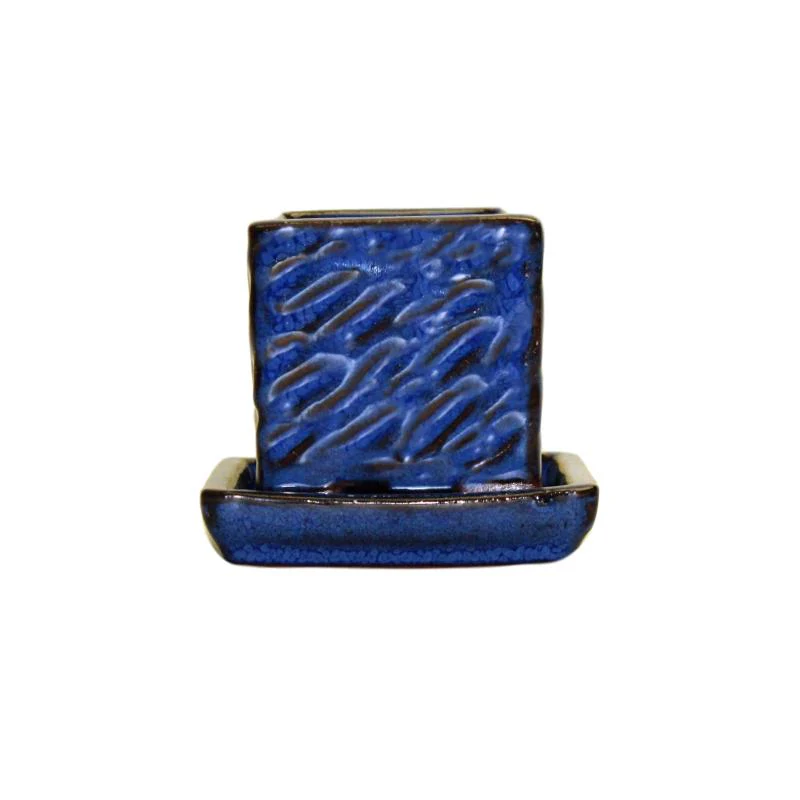 2" Midnight Blue Ceramic Succulent Pot - Rugged Square - Image 1