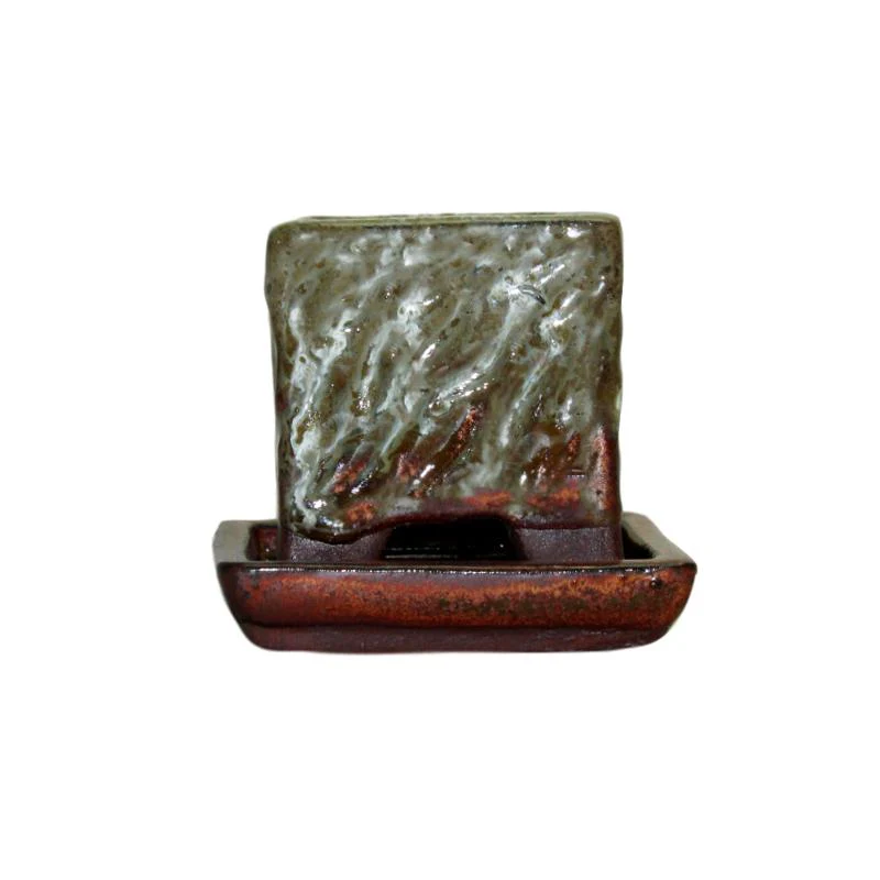 2" Honey Cream Over Copper Ceramic Succulent Pot - Rugged Square - Image 1