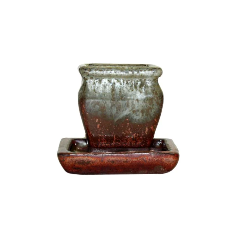 2" Honey Cream Over Copper Ceramic Succulent Pot - Rounded Rectangle - Image 1