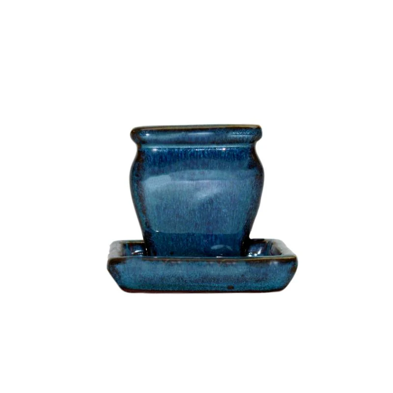 2" Teal Jade Ceramic Succulent Pot - Rounded Rectangle - Image 1