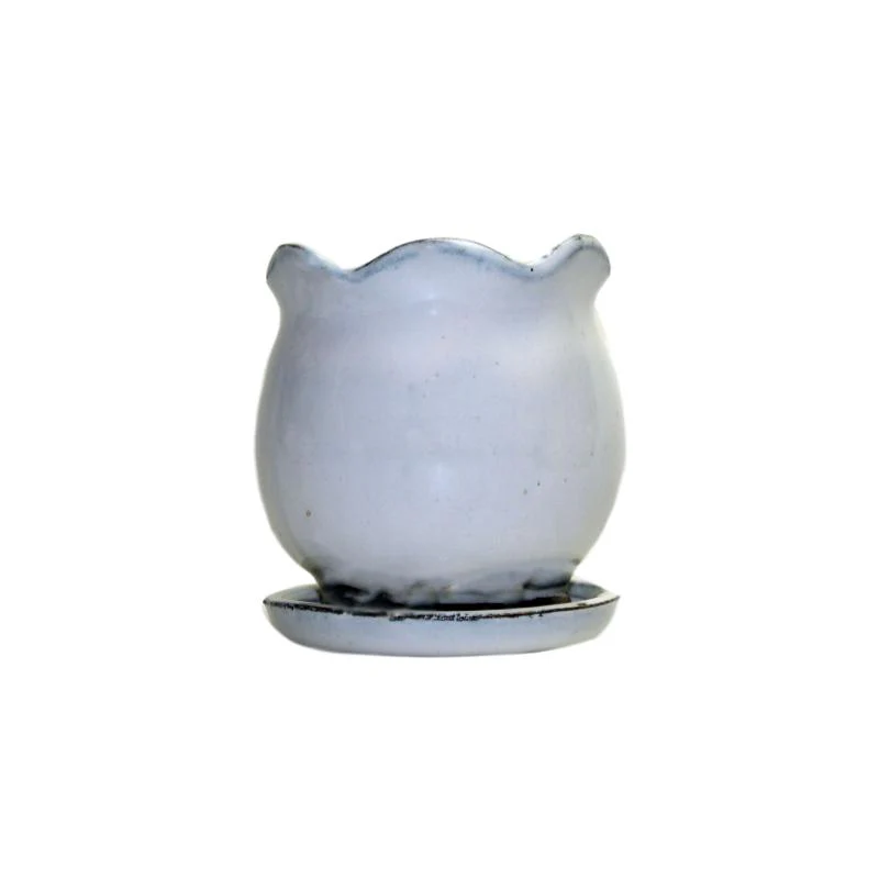 2" White Diamond Ceramic Succulent Pot - Blooming Tulip - Image 1