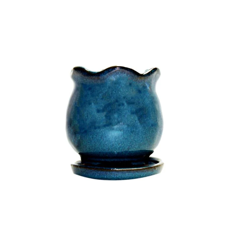 2" Teal Jade Ceramic Succulent Pot - Blooming Tulip - Image 1