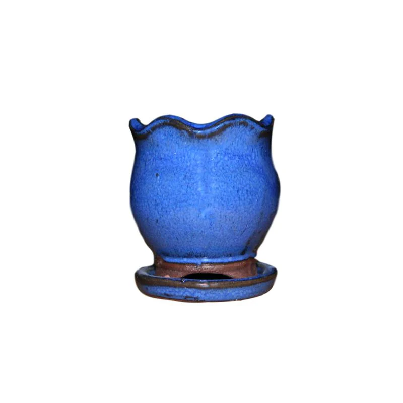 2" Midnight Blue Ceramic Succulent Pot - Blooming Tulip - Image 1
