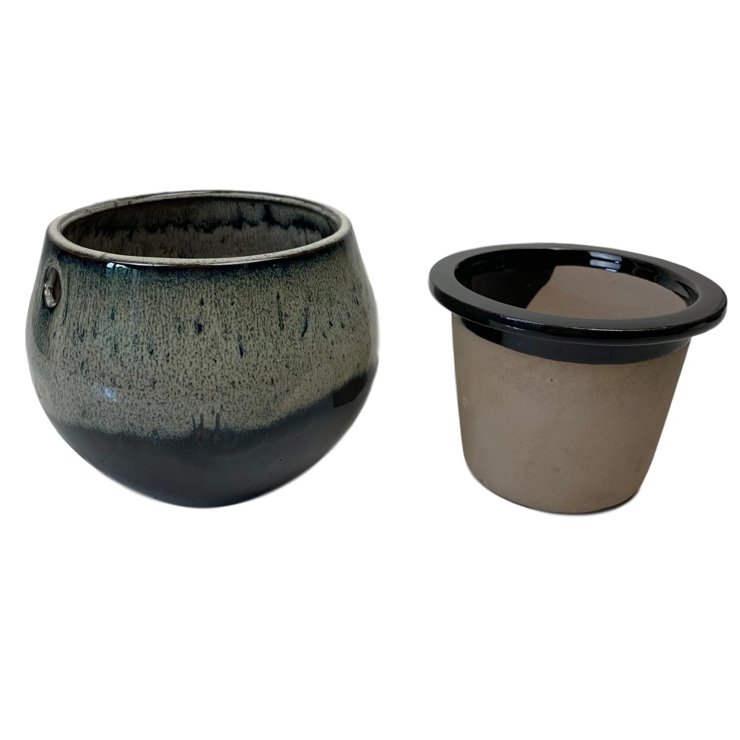 8" White Diamond Over Onyx Teardrop Self Watering Pot - Image 2
