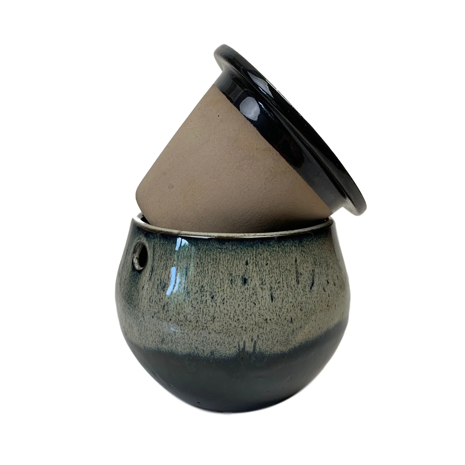 8" White Diamond Over Onyx Teardrop Self Watering Pot - Image 3