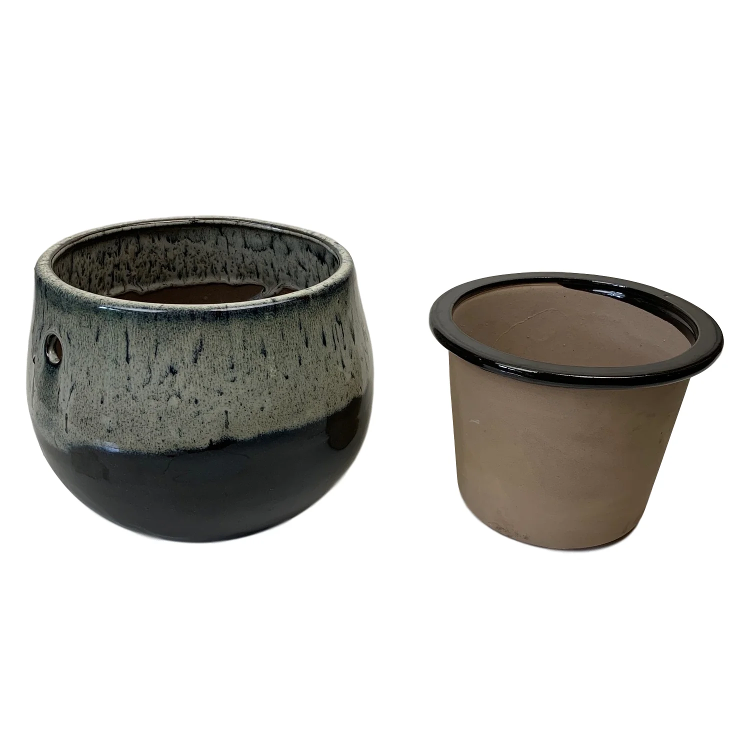 6" White Diamond Over Onyx Teardrop Self Watering Pot - Image 2