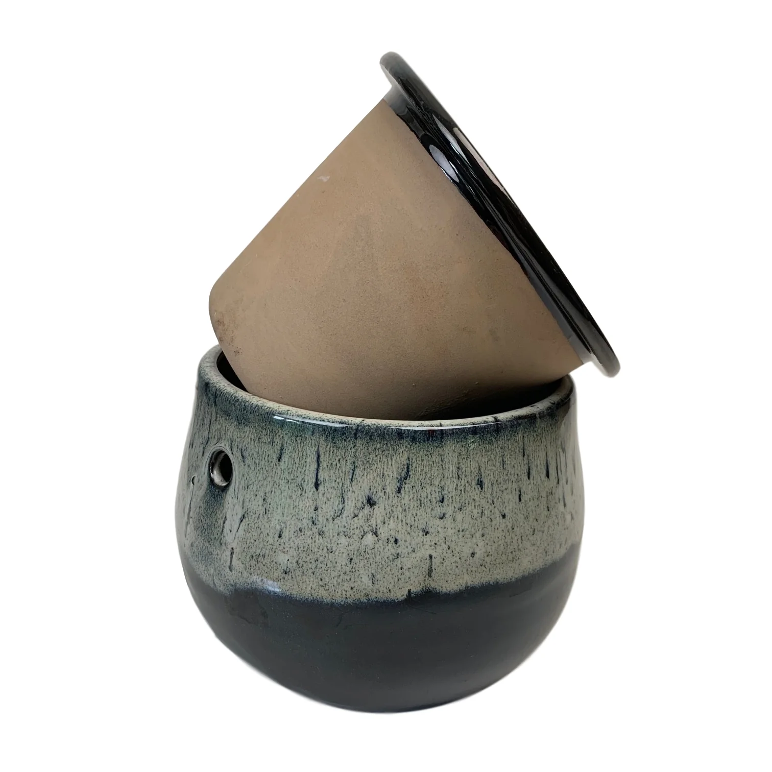 6" White Diamond Over Onyx Teardrop Self Watering Pot - Image 3
