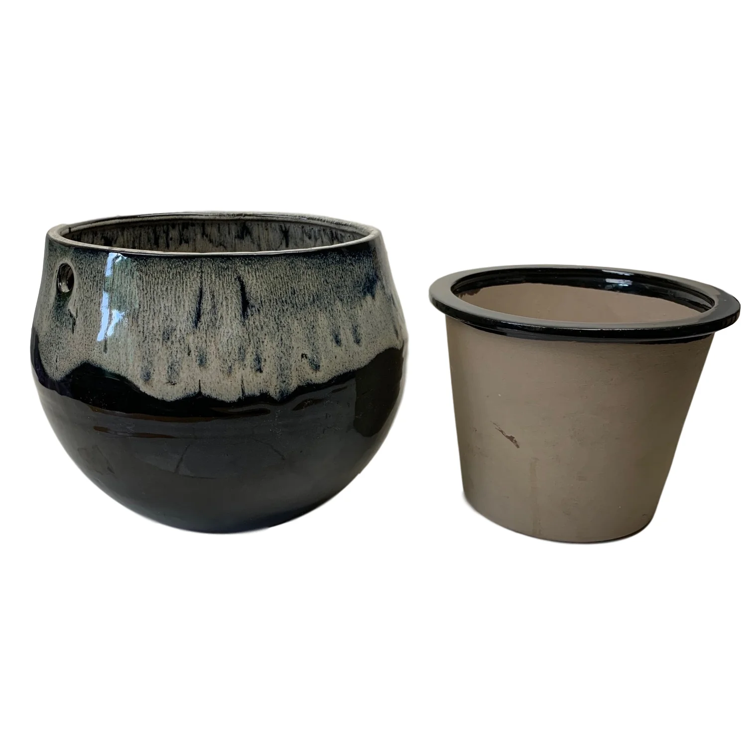 10" White Diamond Over Onyx Teardrop Self Watering Pot - Image 2