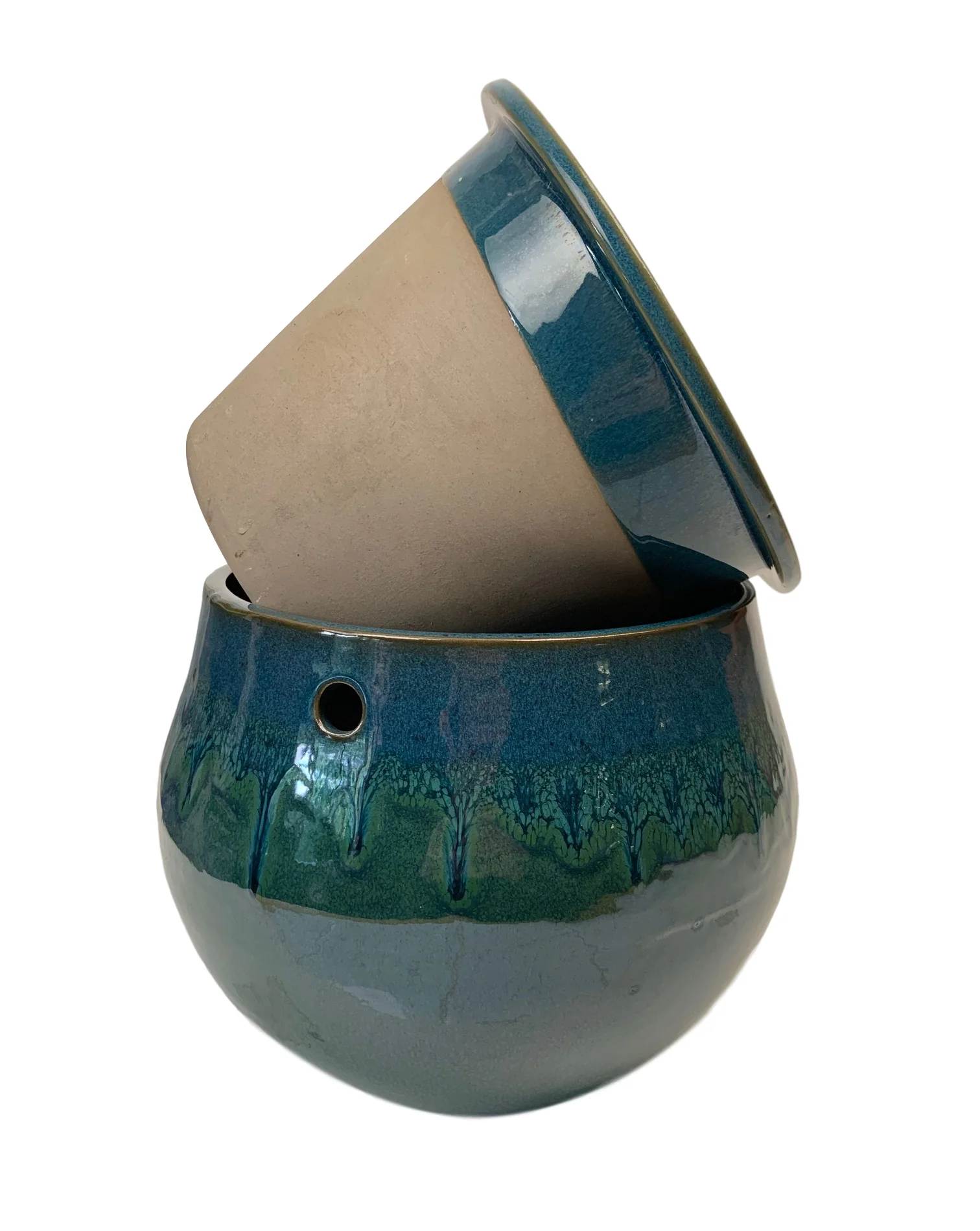 10" Teal Ocean Teardrop Self Watering Pot - Image 3